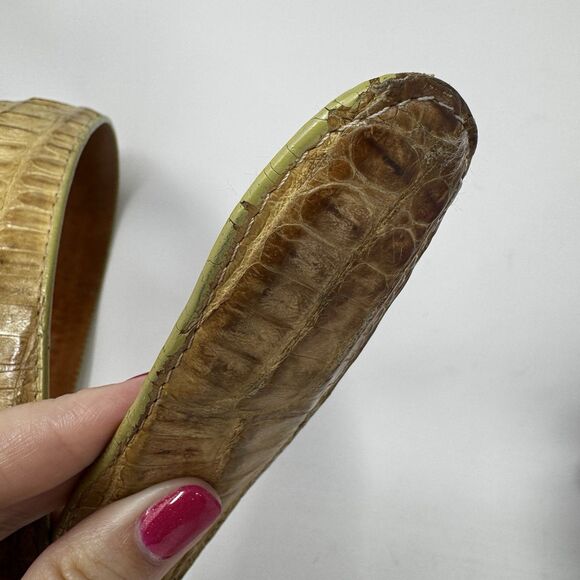 Authentic Crocodile Leather Buckle Belt Size 34 El General Made in Mexico Cream - Picture 11 of 12